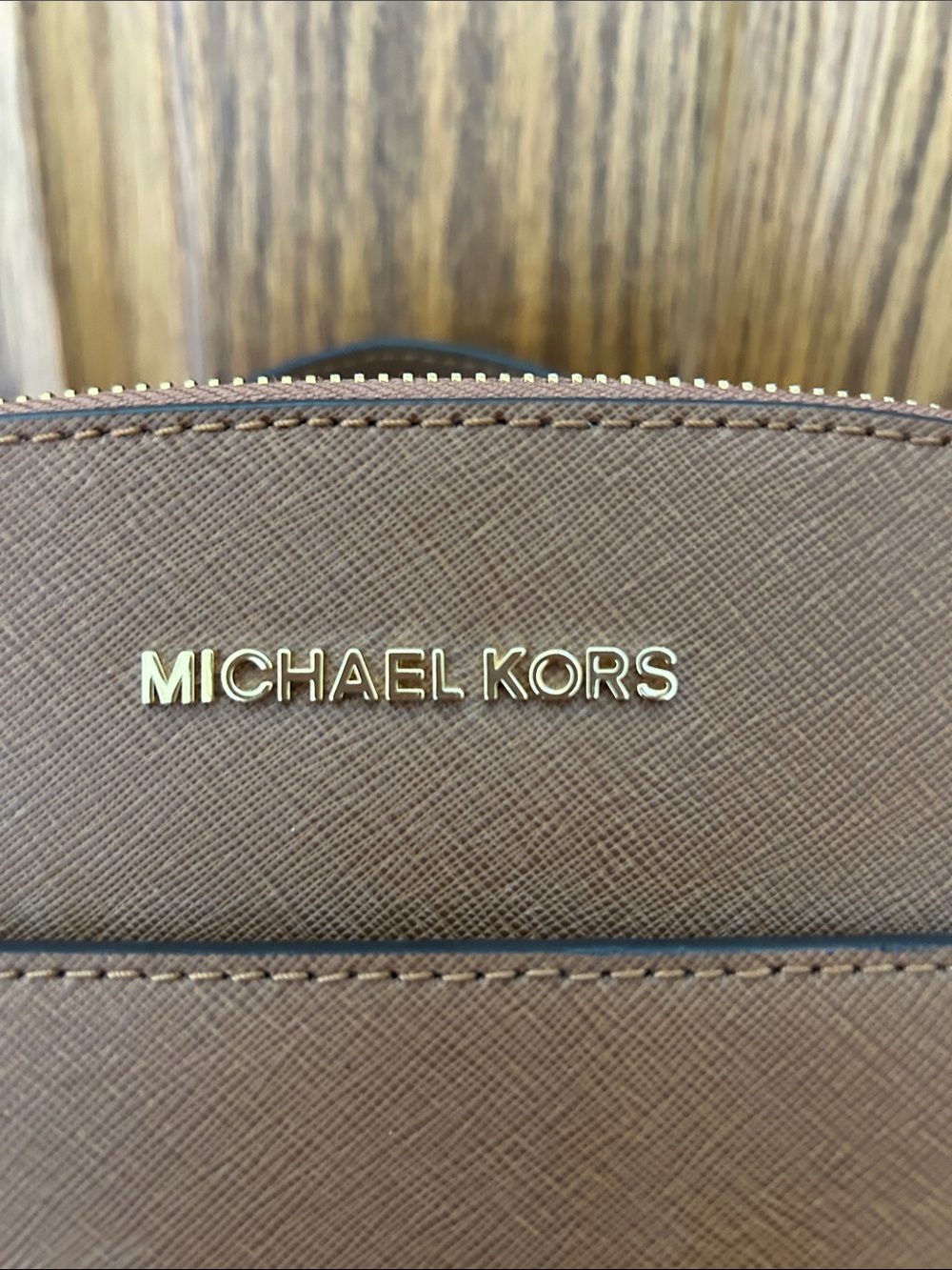 NWOT Michael Kors Brown Saffiano Backpack with Gold Logo image 3